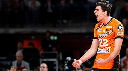 Die Freude muss raus: Jake Hanes (BR Volleys) / Foto: Julius Frick/dpa