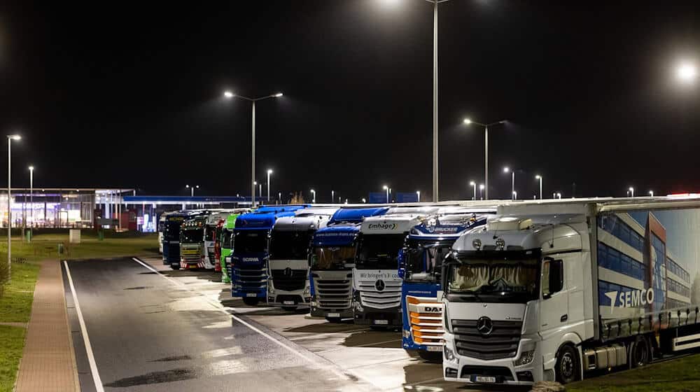 Der Platz für Lkw an Raststätten an Autobahnen ist knapp. (Archivcbild) / Foto: Michael Reichel/dpa-Zentralbild/dpa