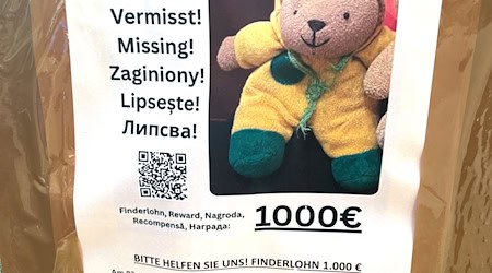 1.000 Euro Finderlohn sind auf Steckbriefen in der Hauptstadt ausgesetzt, «wenn das Bärchen unversehrt zu uns zurückkehrt». / Foto: Christof Bock/dpa-Zentralbild/dpa