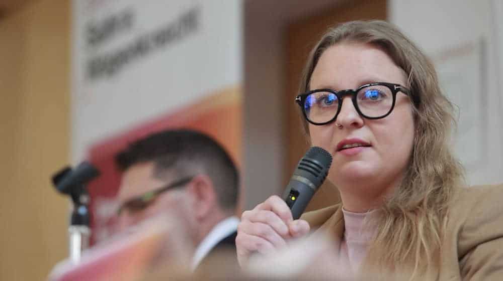 Friederike Benda will künftig den BSW-Landesverband in Brandenburg führen. (Archivbild)  / Foto: Matthias Bein/dpa