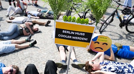 Als Warnung vor den möglichen Folgen des Klimanwandels legten sich etliche Demonstranten am Pariser Platz wie tot auf den Boden.  / Foto: Christophe Gateau/dpa