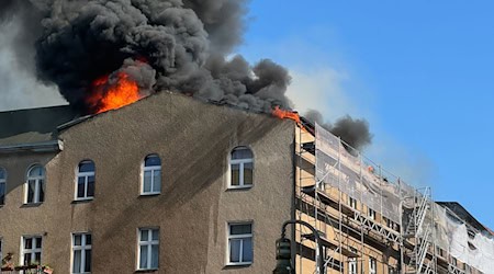 Dichter Rauch quillt aus dem Dach des Gebäudes in Schöneberg. / Foto: Sven Kaeuler/dpa