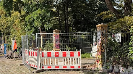 Auf der kleinen Baustelle an einem Eingang des Görlitzer Parks hob ein Bauarbeiter am Mittwoch ein Loch aus.  / Foto: Andreas Rabenstein/dpa