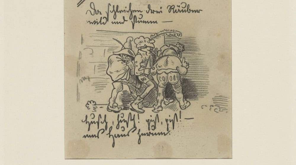Die Zeichnung von Wilhelm Busch "Die drei Räuber". (Handout)  / Foto: Antje Penz/ Staatliche Museen zu Berlin, Kupferstichkabinett /dpa