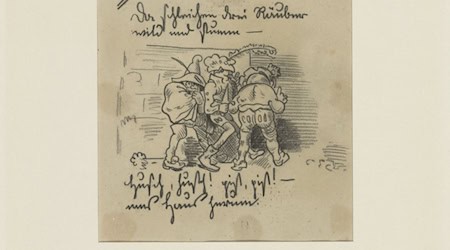 Die Zeichnung von Wilhelm Busch "Die drei Räuber". (Handout)  / Foto: Antje Penz/ Staatliche Museen zu Berlin, Kupferstichkabinett /dpa
