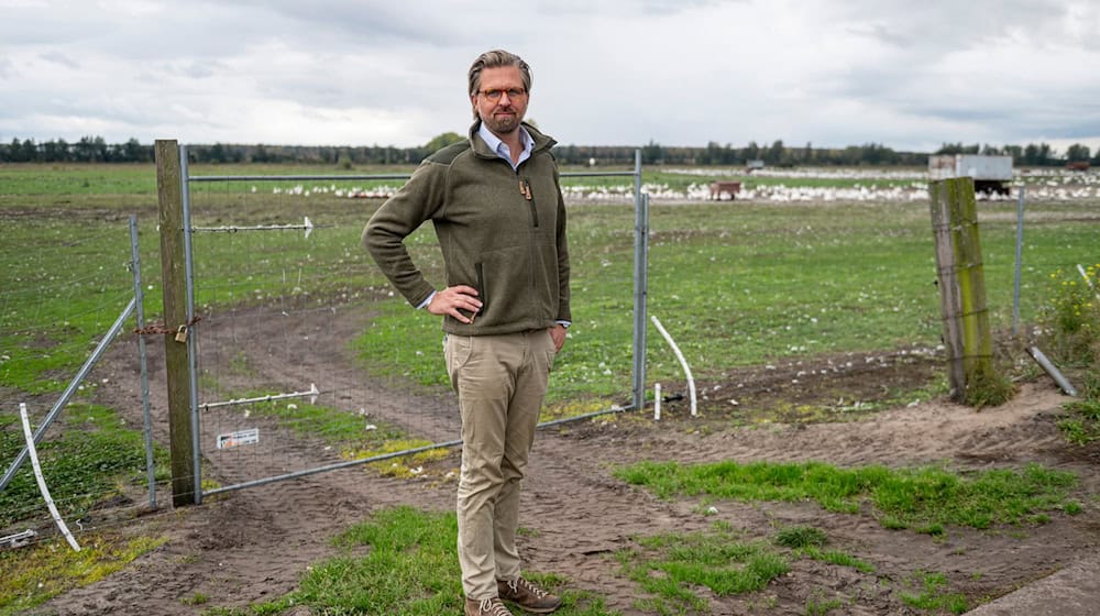 Der Betriebsleiter des Spargelhofs Kremmen, Malte Voigts, muss den Verlust seiner Gänse und Enten wegen der Vogelgrippe verkraften.   / Foto: Fabian Sommer/dpa