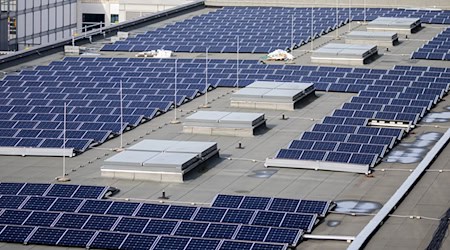 Berlins größte Photovoltaik-Anlage wurde auf den Dächern der Messe errichtet. In den kommenden Jahren will Wirtschaftssenatorin Franziska Giffey verstärkt auf solche Großprojekte setzen. (Archivbild) / Foto: Christoph Soeder/dpa