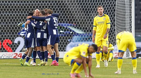 Wieder jubelte die Hertha am Ende. / Foto: Andreas Gora/dpa
