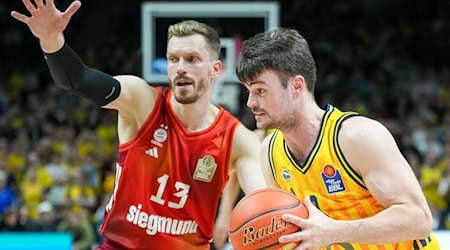 Spielen sie bald in der NBA Europe gegeneinander? Bayerns Andreas Obst (links) und Alba-Profi Jonas Mattisseck. (Archivfoto) / Foto: Soeren Stache/dpa