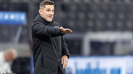 Nach dem Platzverweis für Toni Leistner kritisiert Hertha-Coach Stefan Leitl den Schiedsrichter.  / Foto: Andreas Gora/dpa