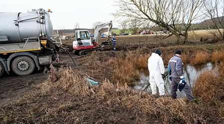 Man geht von wahrscheinlich 250.000 bis 350.000 Liter ausgetretenem Rohöl aus. / Foto: Fabian Sommer/dpa