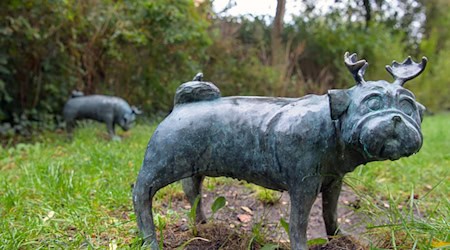 In Brandenburg an der Havel stehen 27 «Waldmöpse» - eine Erfindung des Humoristen Loriots. Er hatte in seinem Sketch «Tierstunde - Der wilde Waldmops» im Jahr 1972 ein «scheues Tier mit kurzem, aber kräftigem Gehörn» skizziert. / Foto: Soeren Stache/dpa-Zentralbild/dpa