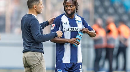 Deyovaisio Zeefuik (r) stieg wieder ins Hertha-Training ein (Archivbild) / Foto: Andreas Gora/dpa