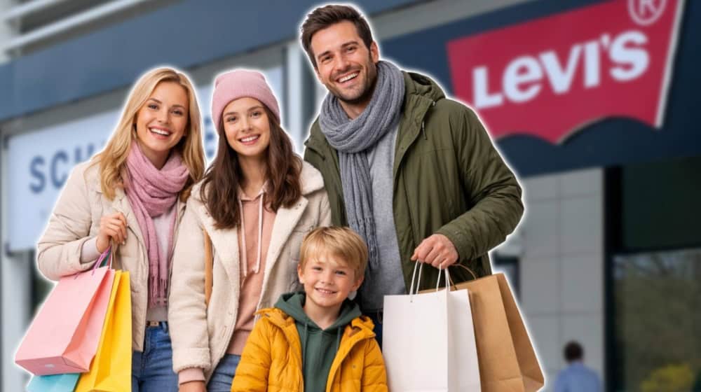 Symbolbild: Familie beim Ferienshopping im Markenoutlet Schwarzheide (Bild: PR und KI)
