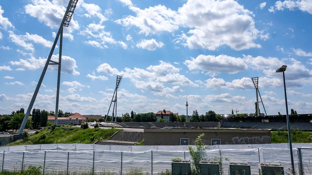 Die zwei östlichen Flutlichtmasten werden am Donnerstag gesprengt. (Archivbild) / Foto: Jens Kalaene/dpa