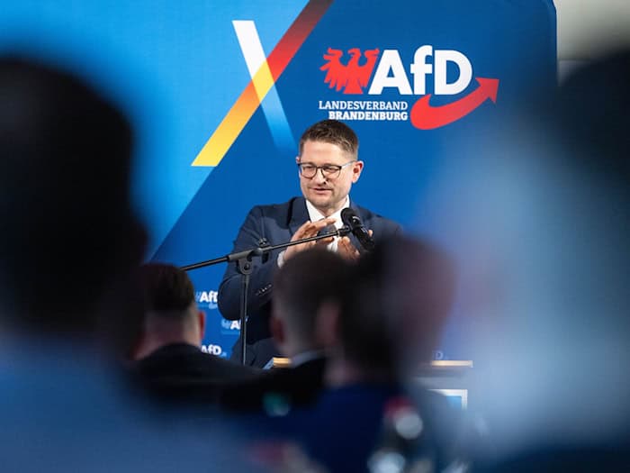 Brandenburgs AfD-Landesvorsitzender René Springer kandidiert erneut für den Landesvorsitz (Archivbild).  / Foto: Christophe Gateau/dpa