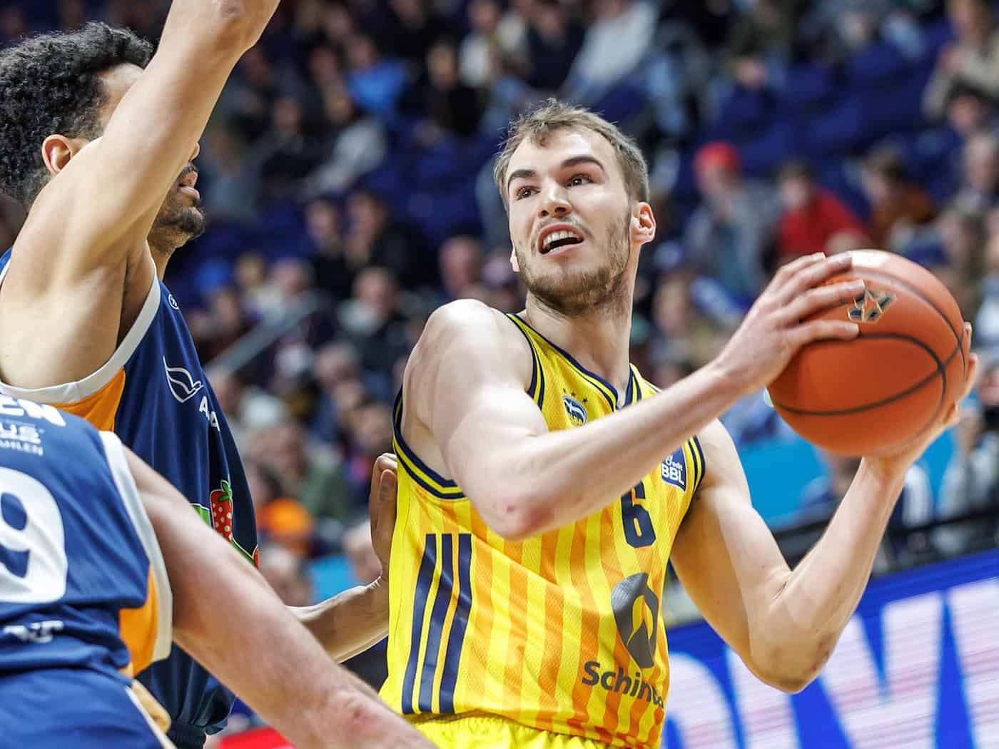 Nationalspieler Malte Delow war bester Alba-Schütze / Foto: Andreas Gora/dpa