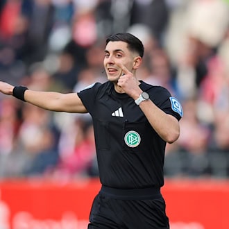 Schiedsrichter Timon Schulz stand bei der Auer Niederlage in Mannheim er im Zentrum der Kritik. / Foto: Christoph Reichwein/dpa