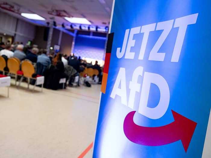 Personen nehmen am Parteitag der AfD Berlin mit Wahl der Landesliste für die Wahl zum Abgeordnetenhaus 2026. (Archivbild) / Foto: Fabian Sommer/dpa
