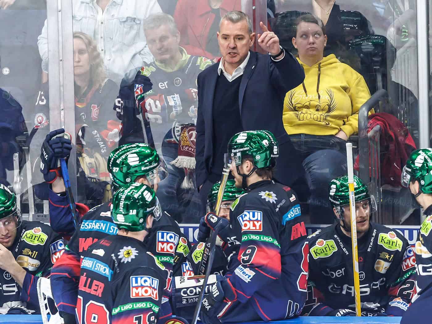 Die Eisbären Berlin um Coach Serge Aubin benötigen zum Einzug ins DEL-Finale einen Auswärtssieg bei den Kölner Haien.  / Foto: Andreas Gora/dpa