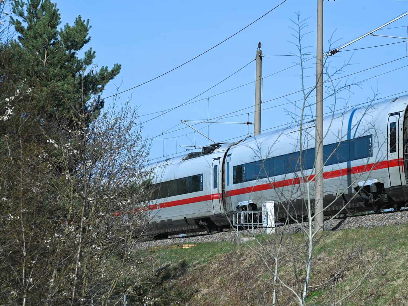 Die Bahnstromleitung ist auf einer Länge von fast einem Kilometer gerissen. / Foto: Heiko Rebsch/dpa