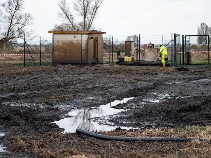 Mit Öl verschmutzt: Der Acker rund um das Leck bei Gramzow. (Archivbild) / Foto: Fabian Sommer/dpa