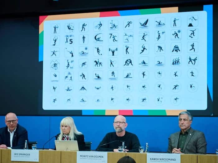 Kai Wegner (l) und Iris Spranger haben das Olympiakonzept vorgestellt. / Foto: Annette Riedl/dpa