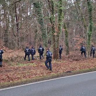 Bereits im vergangenen Jahr suchten Polizisten nach einem seit 2024 vermissten Mann aus Rathenow im Havelland. (Archivbild)  / Foto: Cevin Dettlaff/dpa