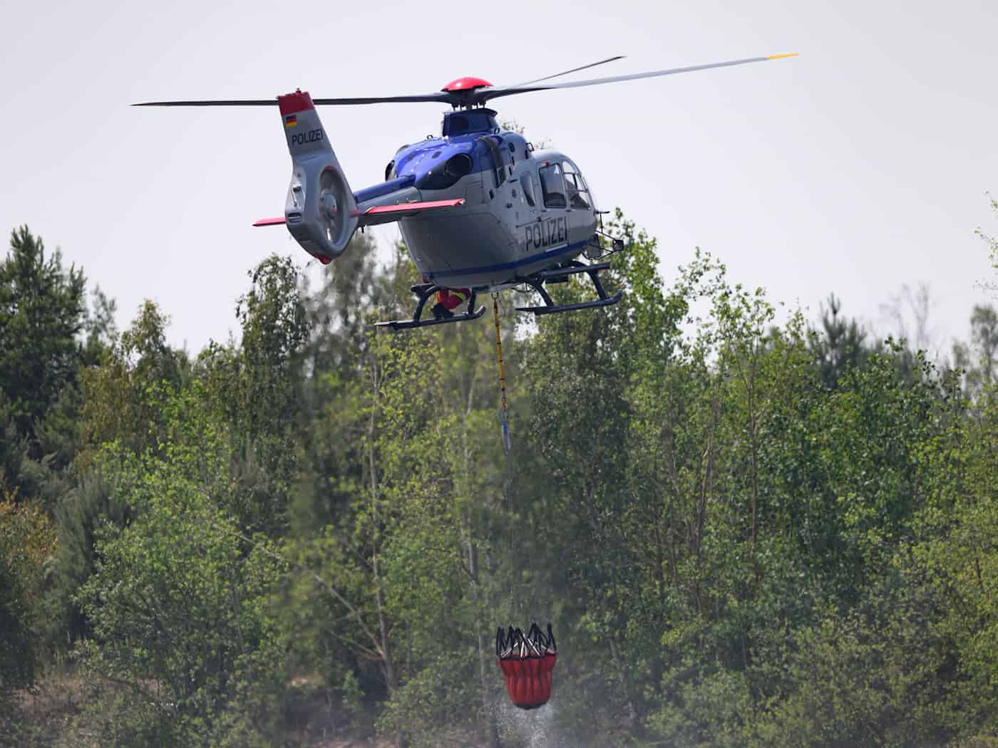 Zwei Löschhubschrauber sind beim Brand in der Gohrischheide im Einsatz.  / Foto: Robert Michael/dpa