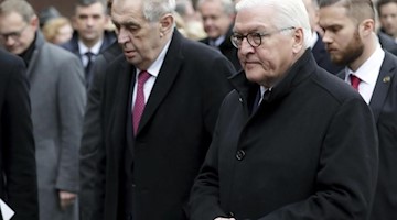 Milos Zeman (2.v.r), Präsident von Tschechien, und Bundespräsident Frank-Walter Steinmeier (r.). Foto: Michael Sohn/POOL AP/dpa