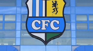 Das Vereinslogo des Chemnitzer FC. Foto: Hendrik Schmidt/zb/dpa/Archivbild