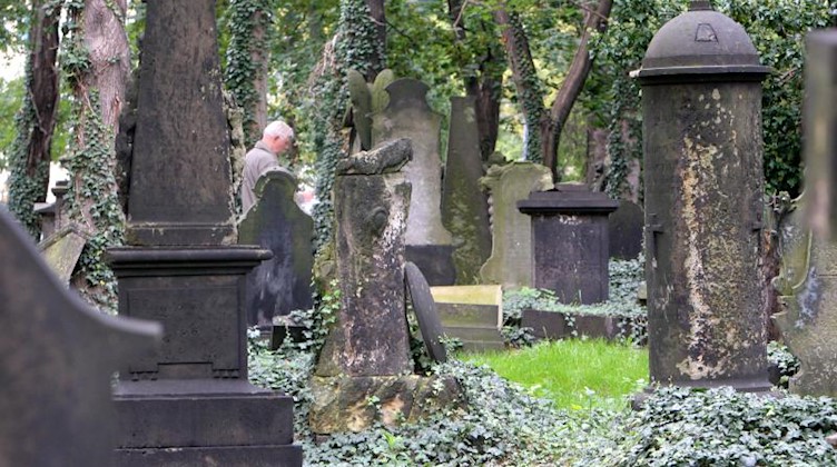 Ein Mann betrachtet in Dresden auf dem Eliasfriedhof ein Grab. Foto: Matthias Hiekel/dpa-Zentralbild/dpa/Archivbild