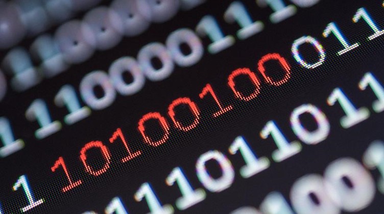 Ein Binärcode, von dem ein Segment rot eingefärbt ist, steht auf einem Bildschirm. Foto: Sebastian Gollnow/dpa/Symbolbild