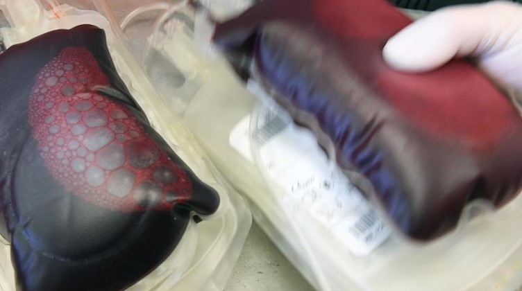 Beutel mit Blut von Spendern werden auf eine gekühlte Unterlage gelegt. Foto: Waltraud Grubitzsch/dpa-Zentralbild/ZB/Symbolbild
