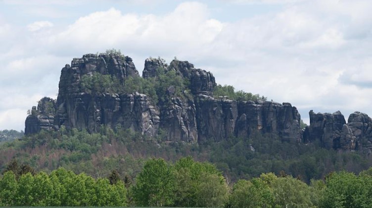 Blick auf die Felsgruppe Schrammsteine im Nationalpark Sächsische Schweiz. Foto: Sebastian Kahnert/dpa-Zentralbild/dpa/Archivbild