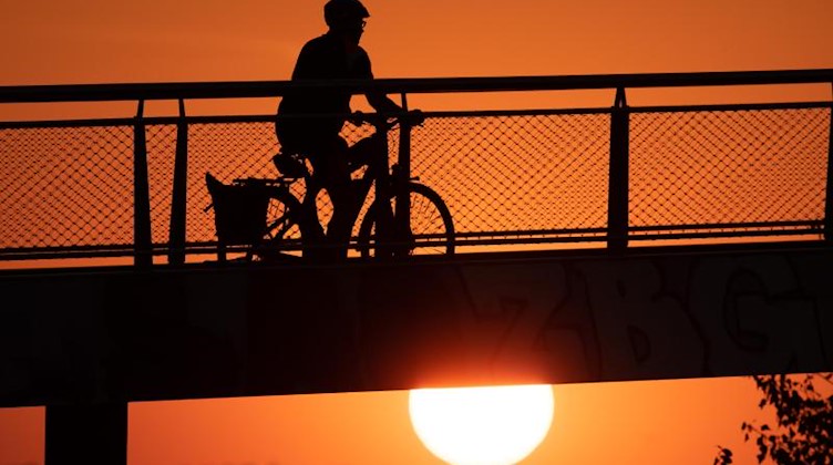 Ein Radfahrer im Gegenlicht der Sonne. Foto: Sebastian Kahnert/dpa-Zentralbild/dpa