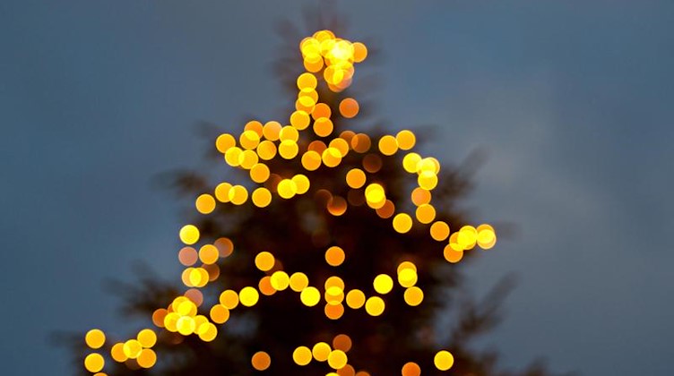 Ein mit einer Lichterkette beleuchteter Weihnachtsbaum steht auf dem Weihnachtsmarkt. Foto: picture alliance / dpa/Archiv