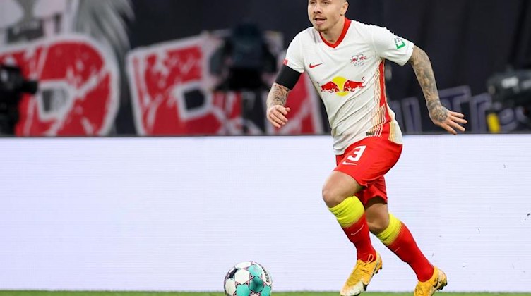 Leipzigs Spieler Angelino am Ball. Foto: Jan Woitas/dpa-Zentralbild/dpa/Archivbild