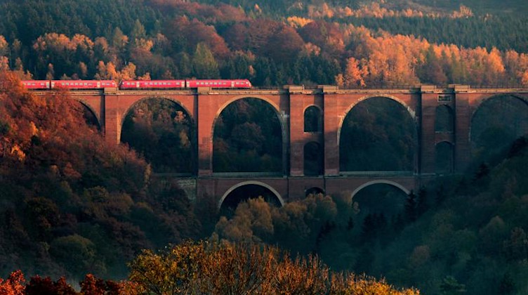 Eine Regionalbahn fährt über die Elstertalbrücke bei Jocketa. Foto: Jan Woitas/dpa-Zentralbild/ZB/Archivbild