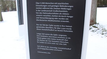 Eine Stele mit Informationen zu den Euthanasie-Opfer steht auf einer Gedenkstätte. Foto: Miriam Schönbach/dpa-Zentralbild/dpa