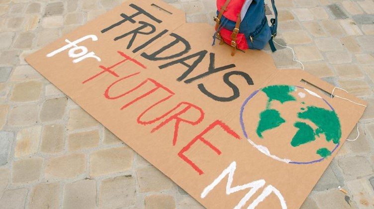 «Fridays for Future» steht auf einem Pappschild auf dem ein Rucksack steht. Foto: Klaus-Dietmar Gabbert/ZB/dpa/Symbolbild