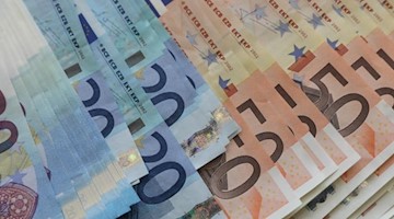 Euro-Geldscheine liegen auf einem Tisch. Foto: Bernd Wüstneck/dpa-Zentralbild/dpa/Symbolbild