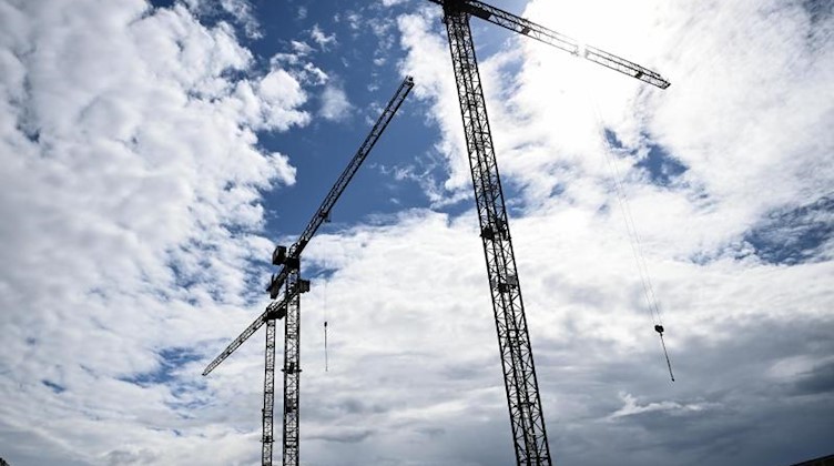 Baukräne ragen in den Himmel. Foto: Britta Pedersen/dpa-Zentralbild/dpa/Symbolbild