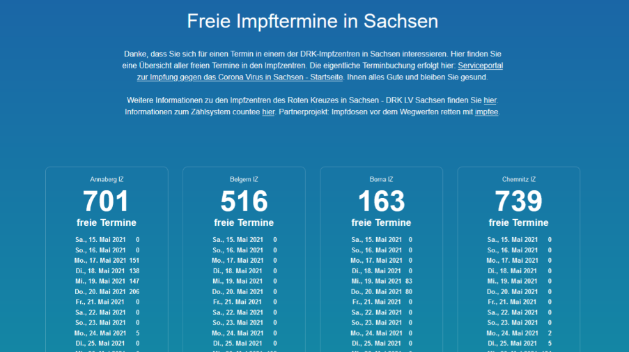 Screenshot freie Impftermine in Sachsen von Countee