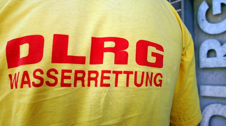 Das Logo der DLRG ist auf einem T-Shirt zu sehen. Foto: Patrick Seeger/dpa/Symbolbild