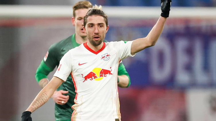 Leipzigs Spieler Kevin Kampl gestikuliert. Foto: Jan Woitas/dpa-Zentralbild/dpa