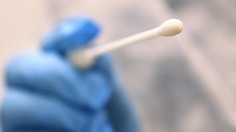 Ein Arzt hält einen Tupfer, mit dem ein Abstrich für einen Coronatest gemacht wird. Foto: Karl-Josef Hildenbrand/dpa/Symbolbild