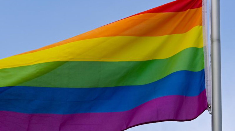 Die Regenbogenfahne weht vor dem blauen Himmel. Foto: Patrick Pleul/dpa-Zentralbild/ZB/Symbolbild