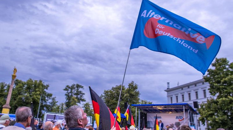 Ein Anhänger der AfD hält eine Fahne der Partei. Foto: Jens Büttner/dpa-Zentralbild/dpa/Archivbild