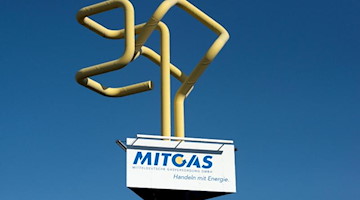 Das Logo der Mitteldeutschen Gasversorgungs GmbH (Mitgas). Foto: Peter Endig/dpa/Archivbild